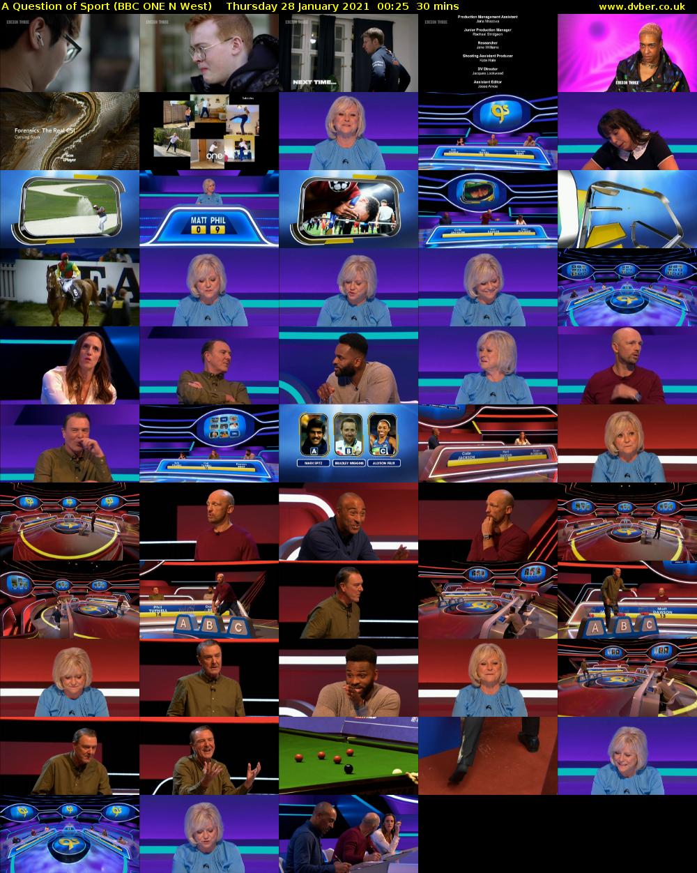 A Question of Sport (BBC ONE N West) Thursday 28 January 2021 00:25 - 00:55