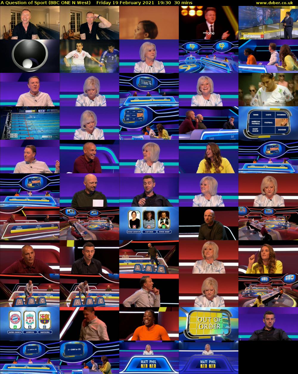 A Question of Sport (BBC ONE N West) Friday 19 February 2021 19:30 - 20:00
