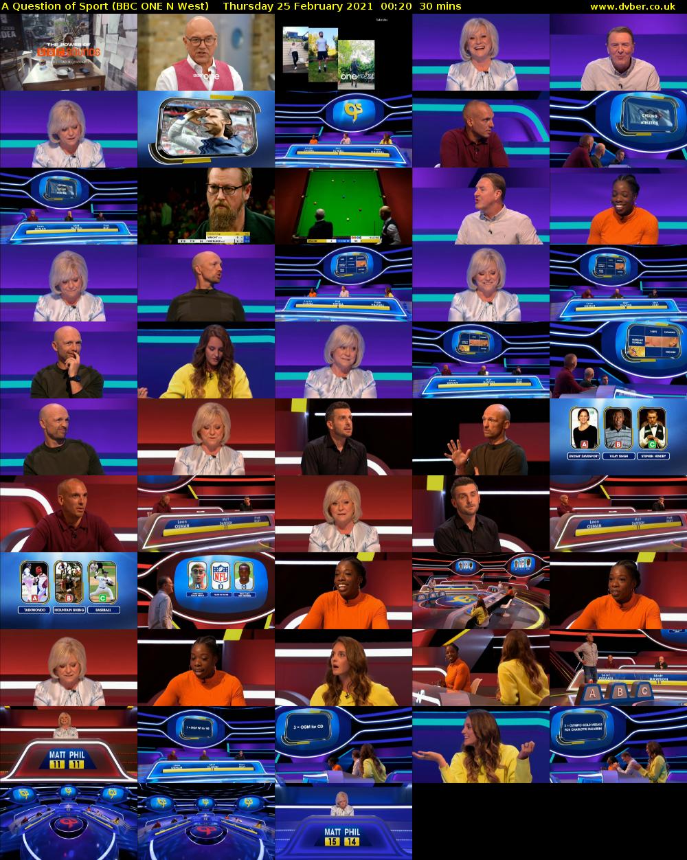 A Question of Sport (BBC ONE N West) Thursday 25 February 2021 00:20 - 00:50
