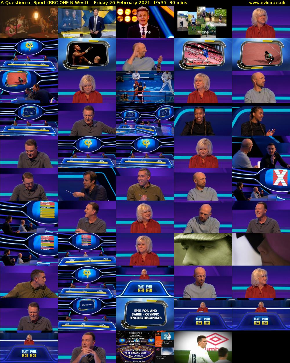 A Question of Sport (BBC ONE N West) Friday 26 February 2021 19:35 - 20:05