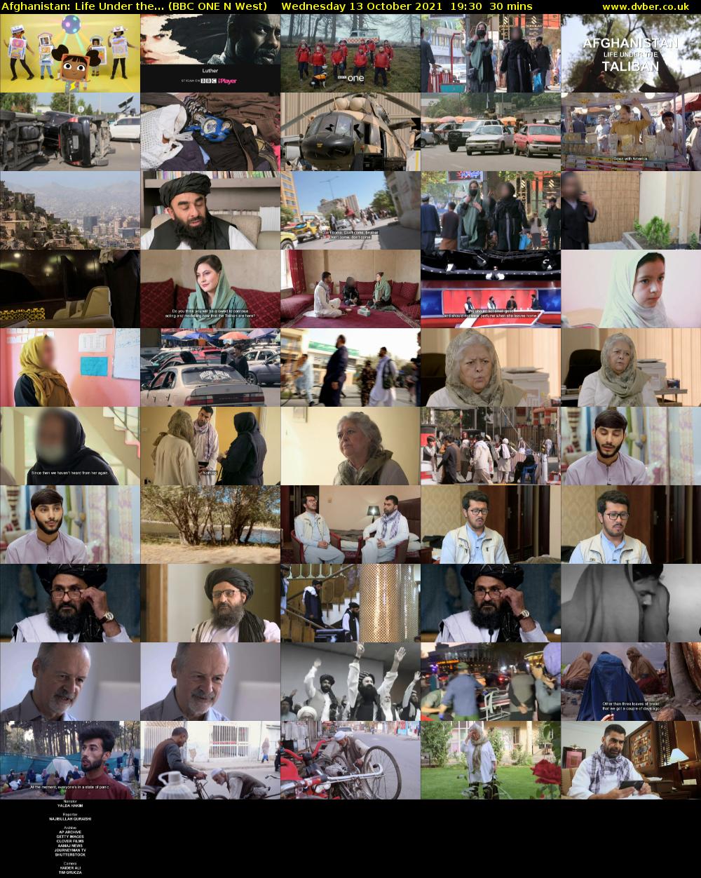 Afghanistan: Life Under the... (BBC ONE N West) Wednesday 13 October 2021 19:30 - 20:00