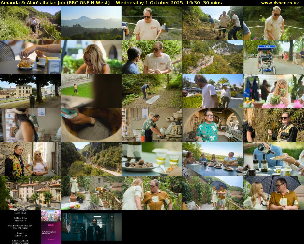 Amanda & Alan's Italian Job (BBC ONE N West) Wednesday 1 October 2025 14:30 - 15:00