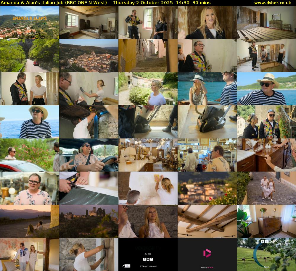 Amanda & Alan's Italian Job (BBC ONE N West) Thursday 2 October 2025 14:30 - 15:00