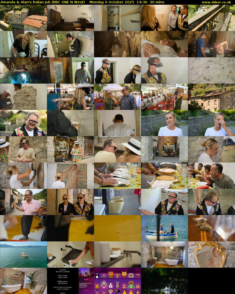 Amanda & Alan's Italian Job (BBC ONE N West) Monday 6 October 2025 14:30 - 15:00