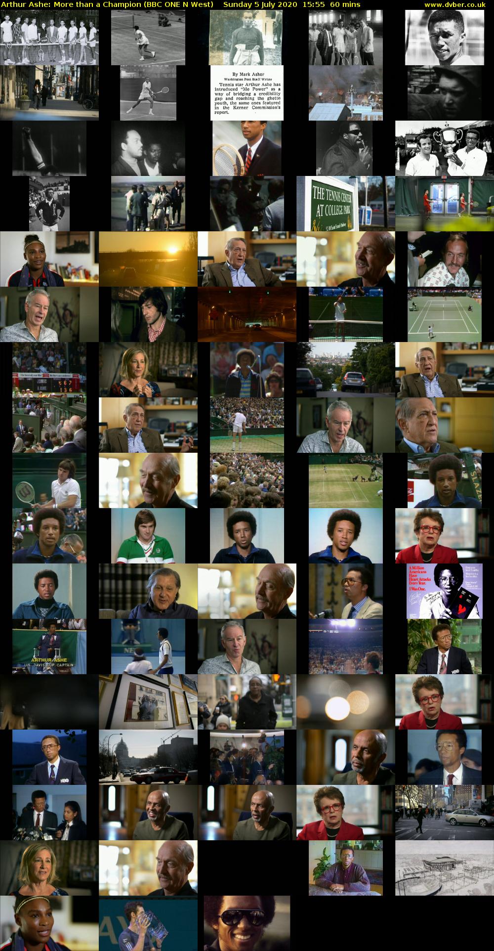 Arthur Ashe: More than a Champion (BBC ONE N West) Sunday 5 July 2020 15:55 - 16:55
