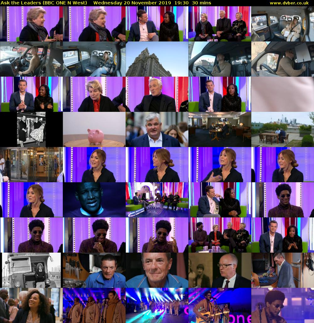 Ask the Leaders (BBC ONE N West) Wednesday 20 November 2019 19:30 - 20:00
