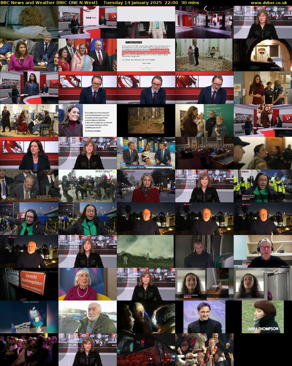 BBC News and Weather (BBC ONE N West) Tuesday 14 January 2025 22:00 - 22:30