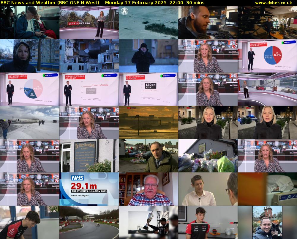 BBC News and Weather (BBC ONE N West) Monday 17 February 2025 22:00 - 22:30