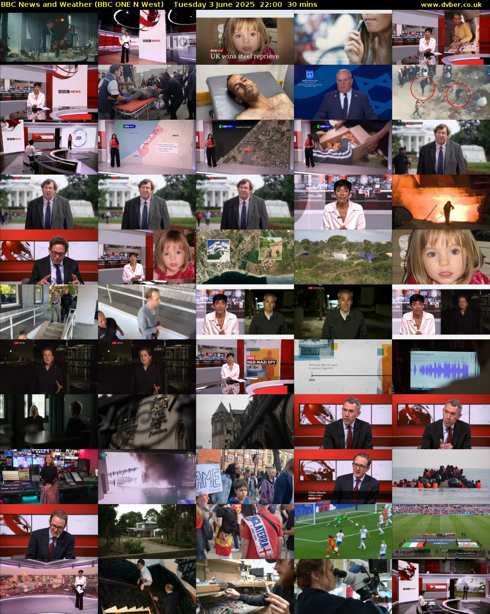 BBC News and Weather (BBC ONE N West) Tuesday 3 June 2025 22:00 - 22:30
