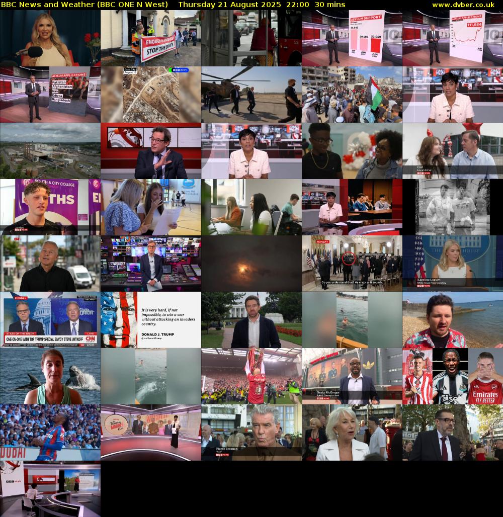 BBC News and Weather (BBC ONE N West) Thursday 21 August 2025 22:00 - 22:30