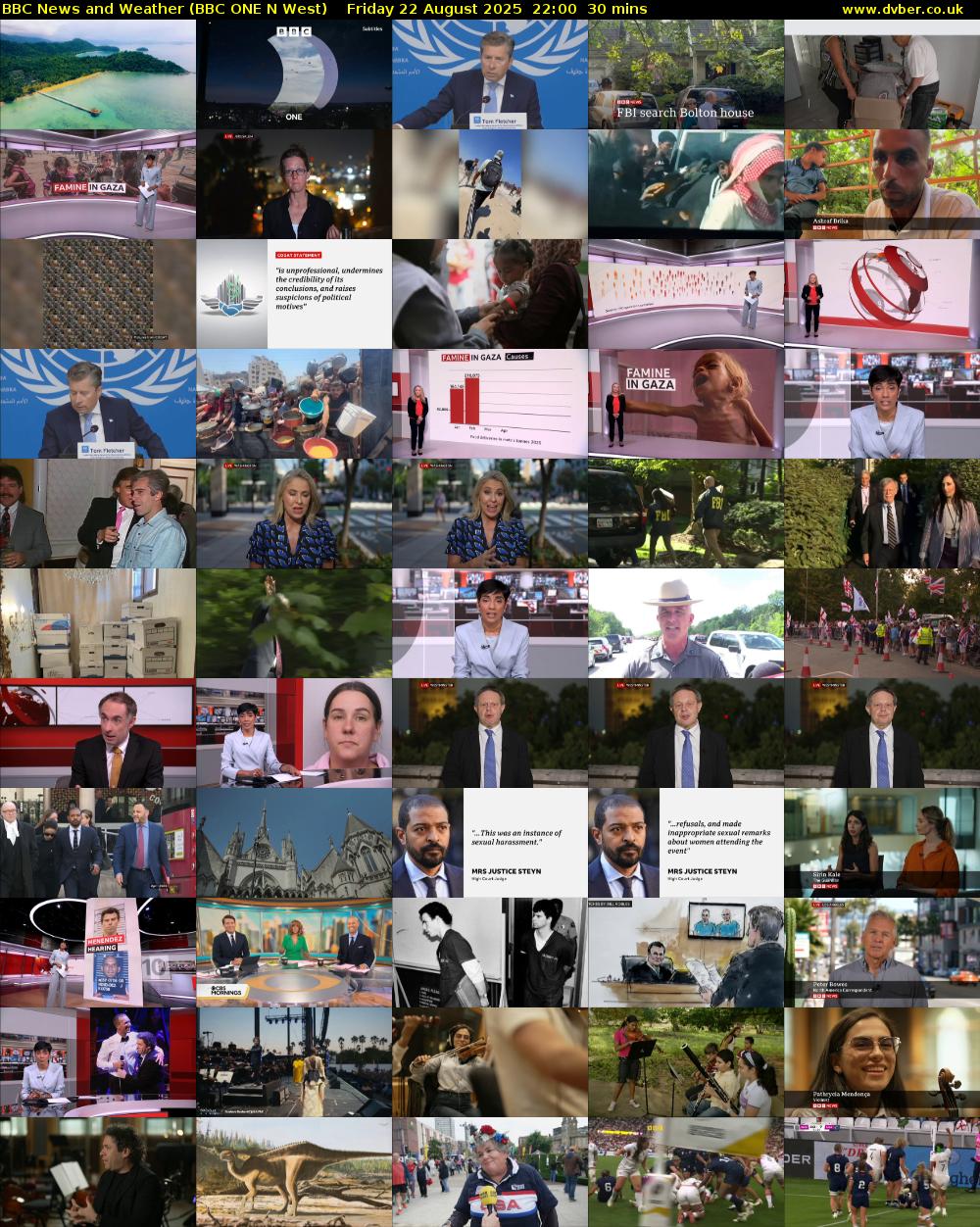 BBC News and Weather (BBC ONE N West) Friday 22 August 2025 22:00 - 22:30