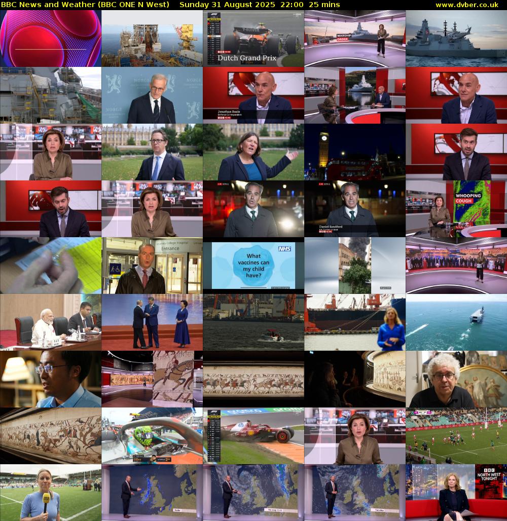 BBC News and Weather (BBC ONE N West) Sunday 31 August 2025 22:00 - 22:25