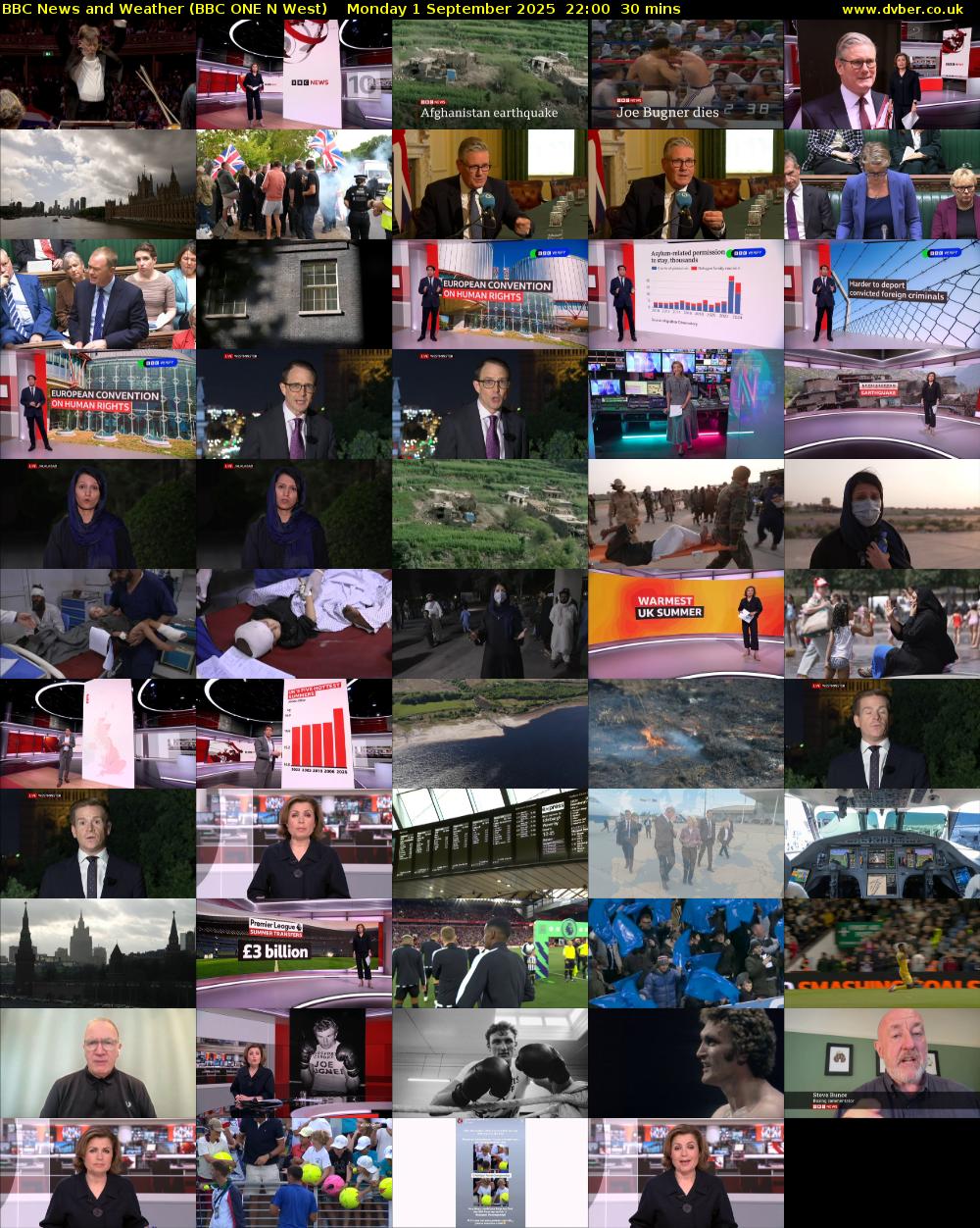 BBC News and Weather (BBC ONE N West) Monday 1 September 2025 22:00 - 22:30