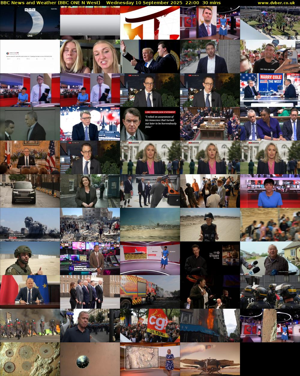 BBC News and Weather (BBC ONE N West) Wednesday 10 September 2025 22:00 - 22:30