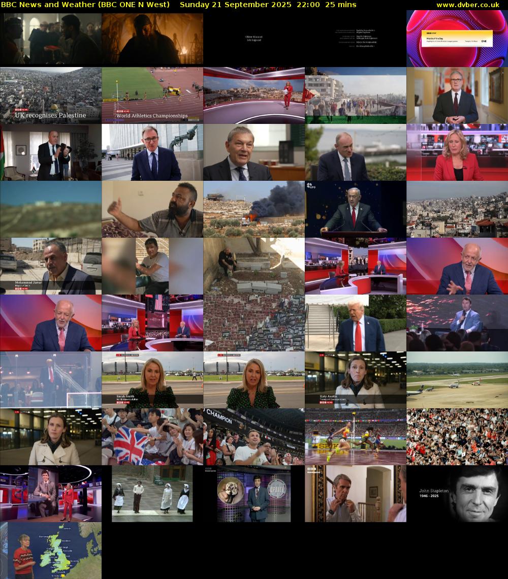 BBC News and Weather (BBC ONE N West) Sunday 21 September 2025 22:00 - 22:25