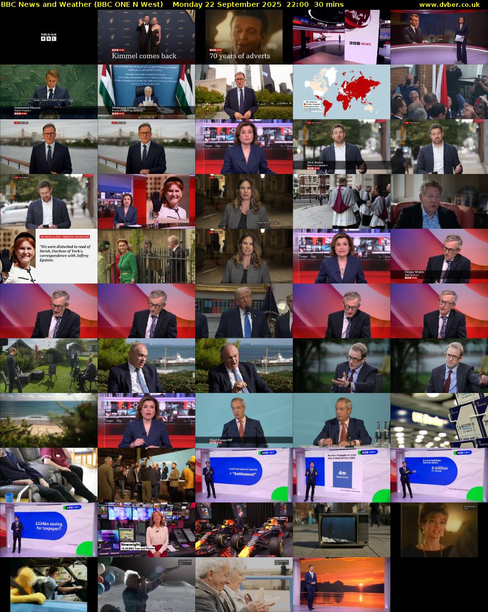 BBC News and Weather (BBC ONE N West) Monday 22 September 2025 22:00 - 22:30