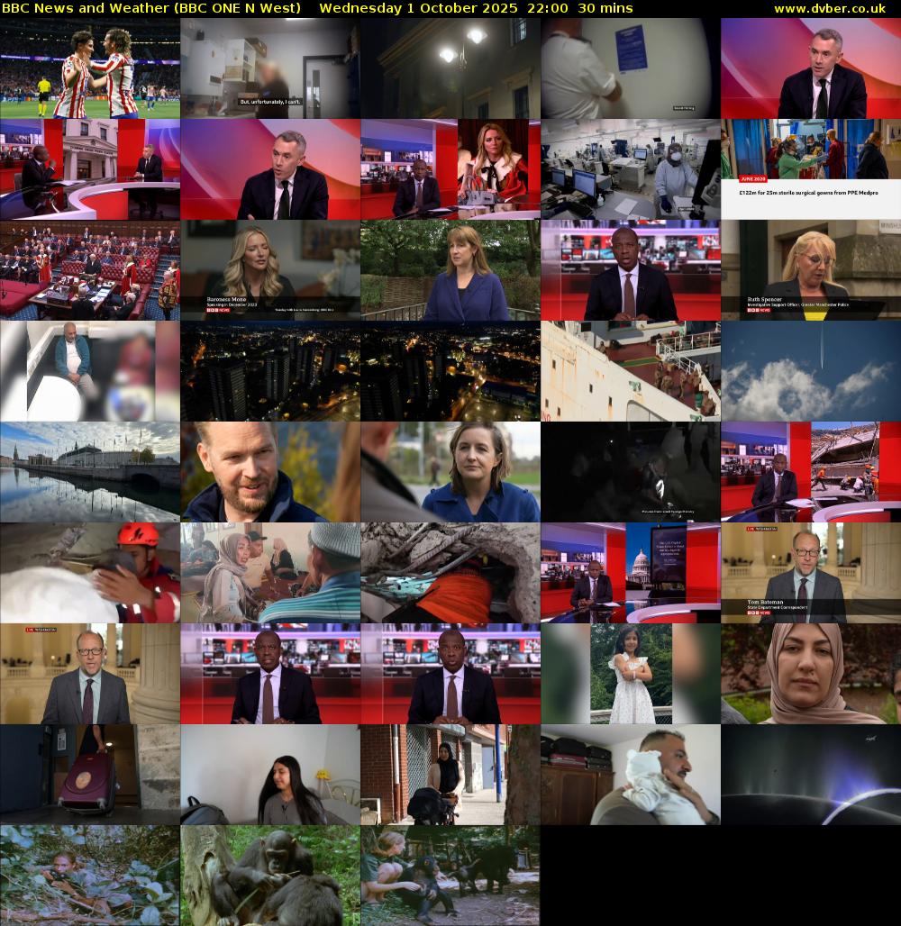 BBC News and Weather (BBC ONE N West) Wednesday 1 October 2025 22:00 - 22:30