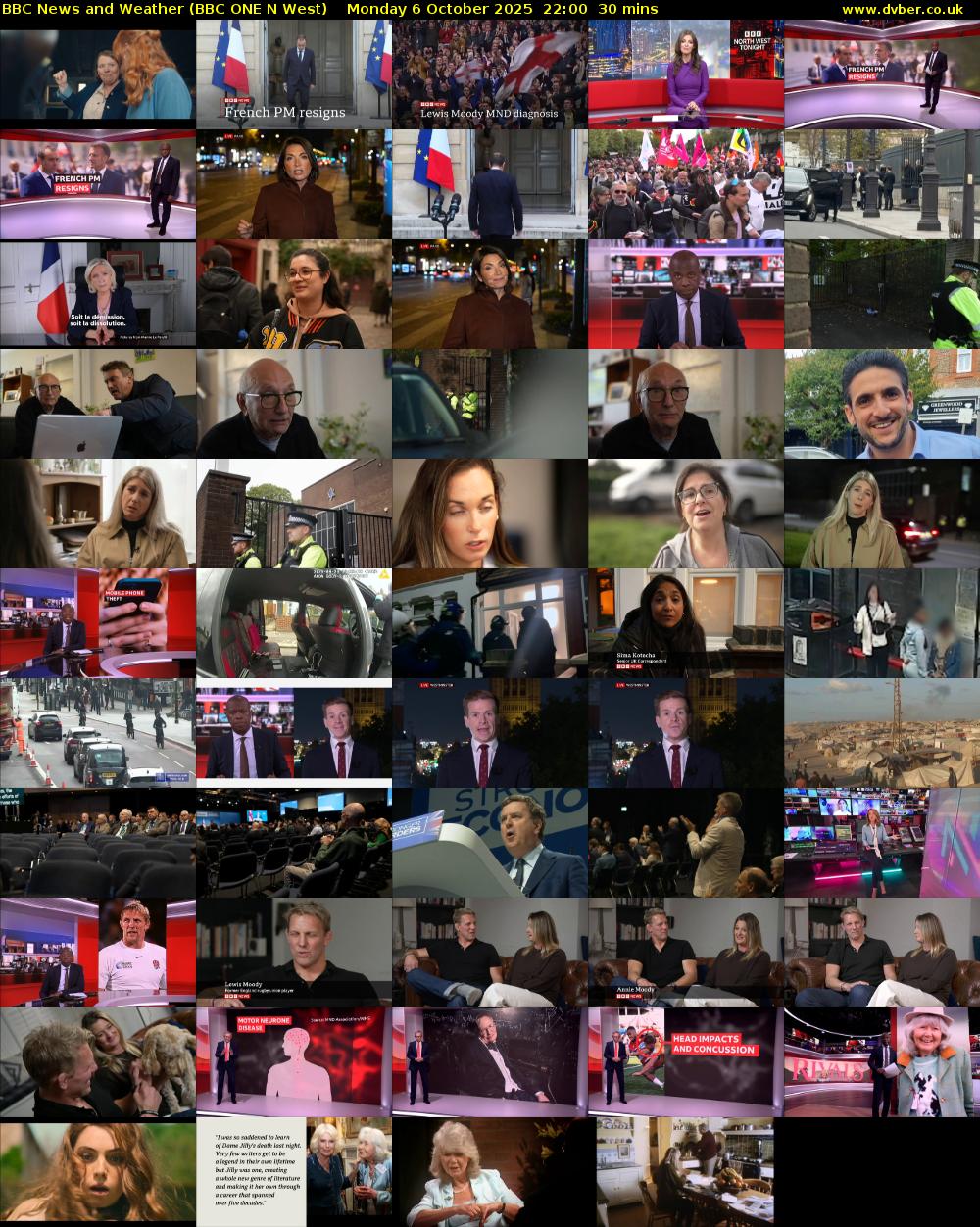 BBC News and Weather (BBC ONE N West) Monday 6 October 2025 22:00 - 22:30
