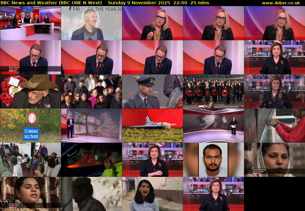 BBC News and Weather (BBC ONE N West) Sunday 9 November 2025 22:00 - 22:25