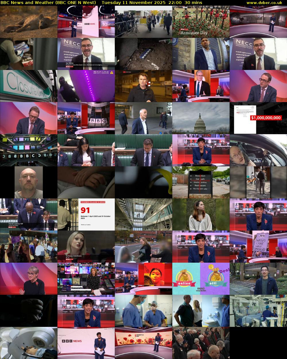 BBC News and Weather (BBC ONE N West) Tuesday 11 November 2025 22:00 - 22:30