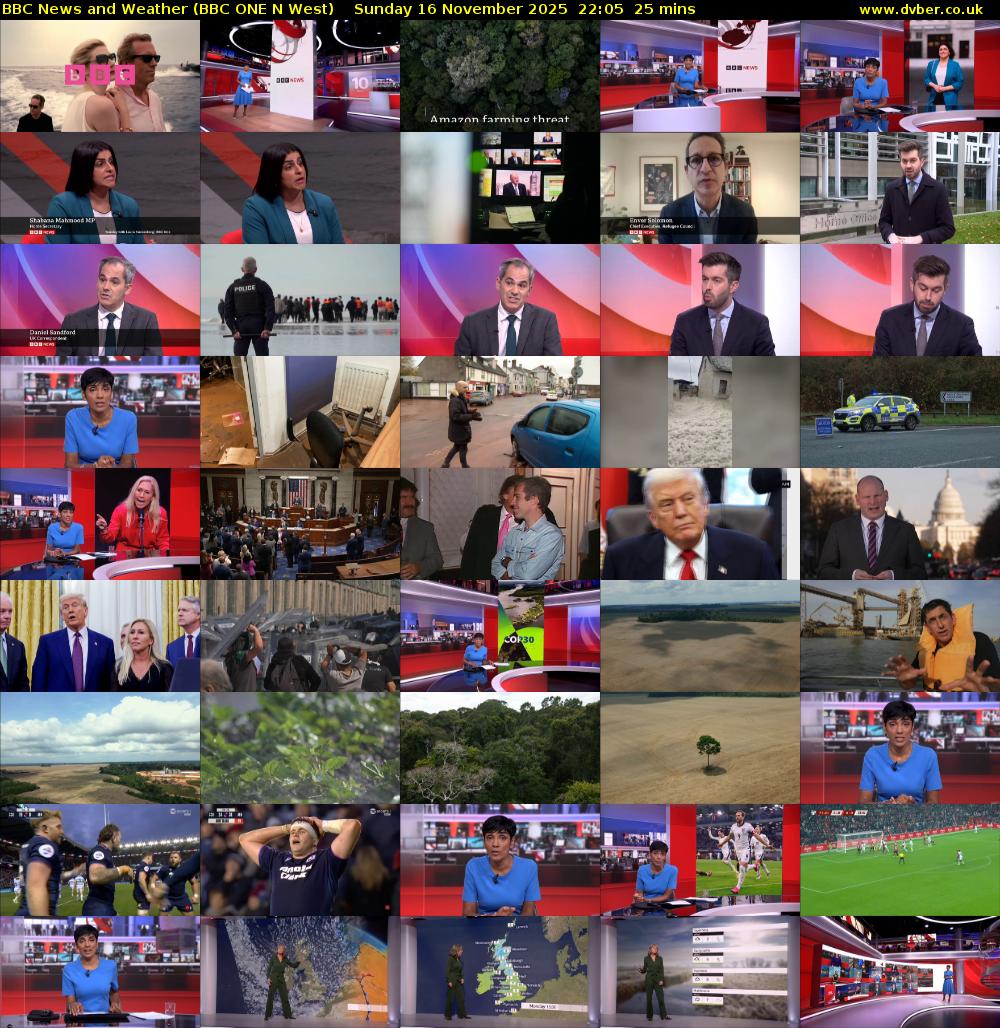 BBC News and Weather (BBC ONE N West) Sunday 16 November 2025 22:05 - 22:30