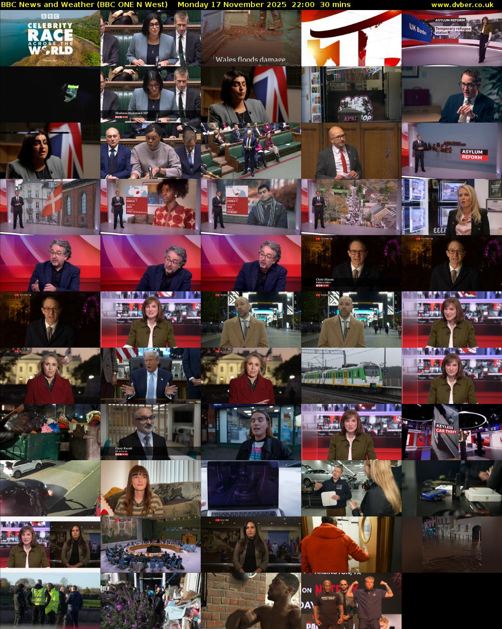 BBC News and Weather (BBC ONE N West) Monday 17 November 2025 22:00 - 22:30