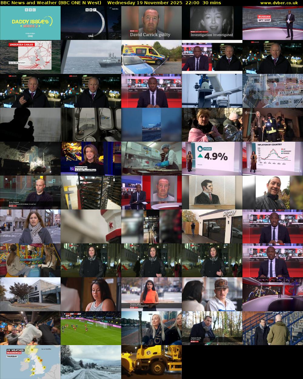 BBC News and Weather (BBC ONE N West) Wednesday 19 November 2025 22:00 - 22:30