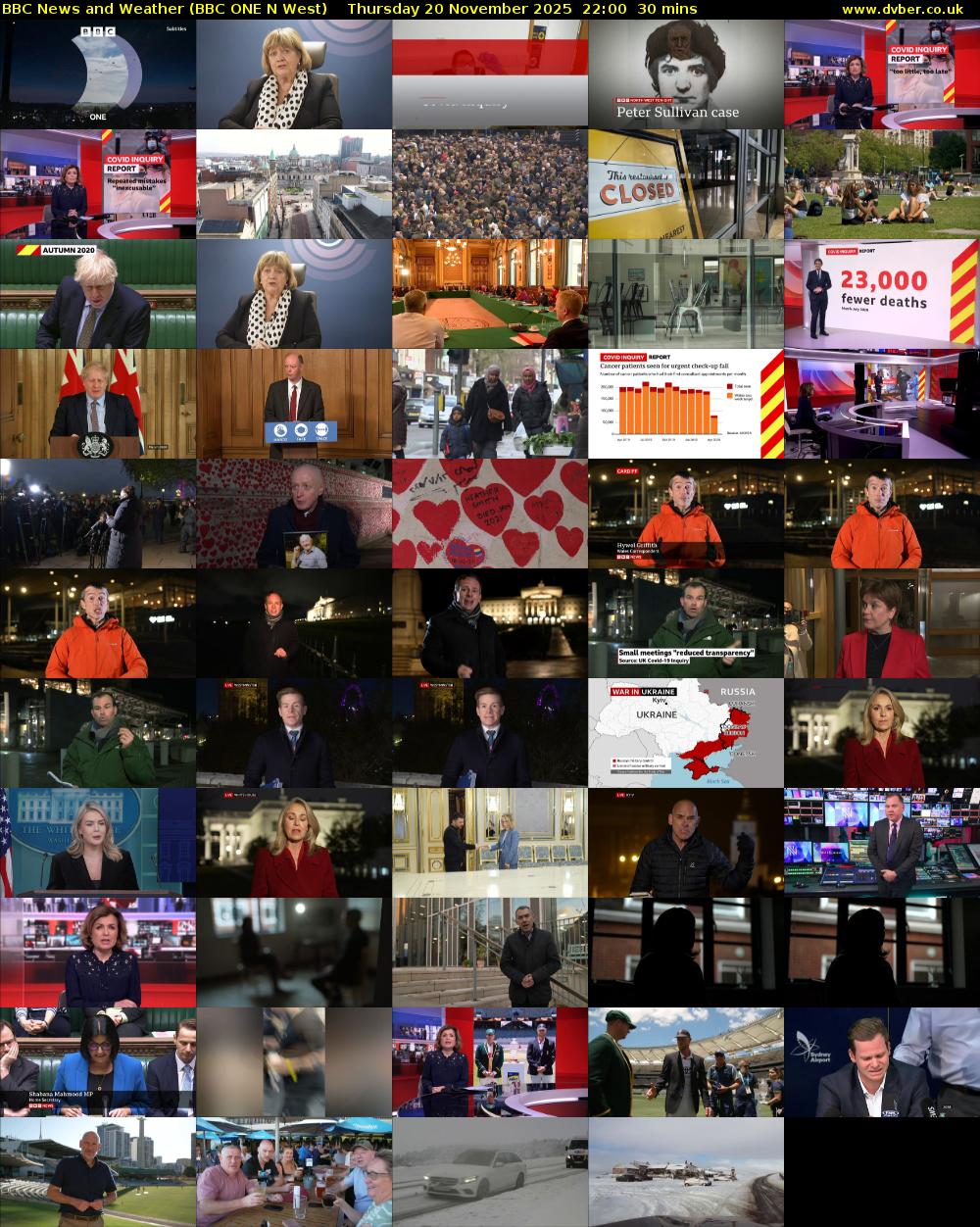 BBC News and Weather (BBC ONE N West) Thursday 20 November 2025 22:00 - 22:30