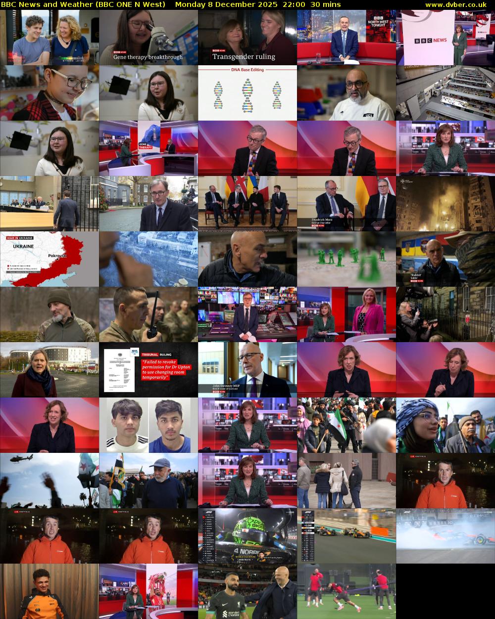 BBC News and Weather (BBC ONE N West) Monday 8 December 2025 22:00 - 22:30