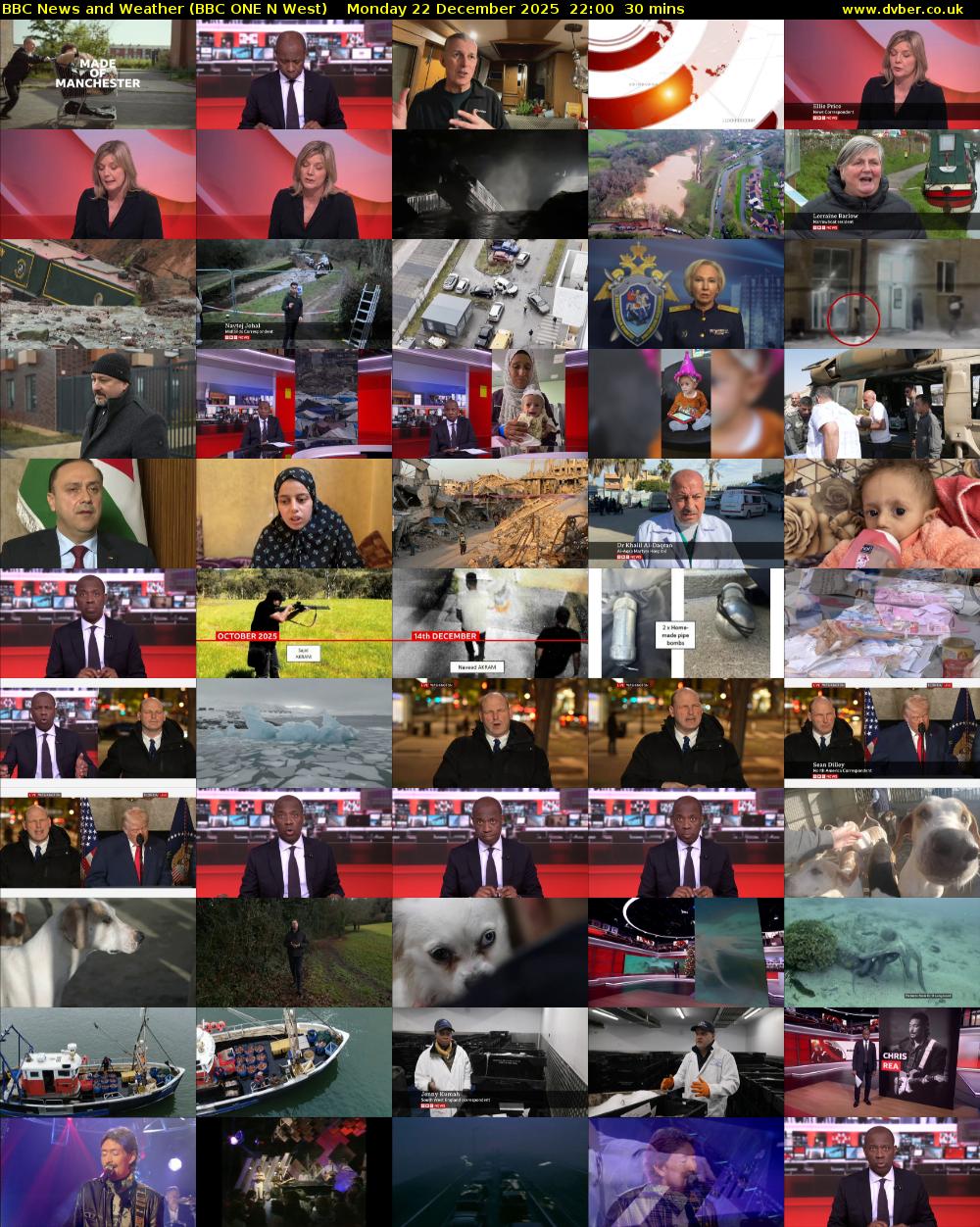 BBC News and Weather (BBC ONE N West) Monday 22 December 2025 22:00 - 22:30
