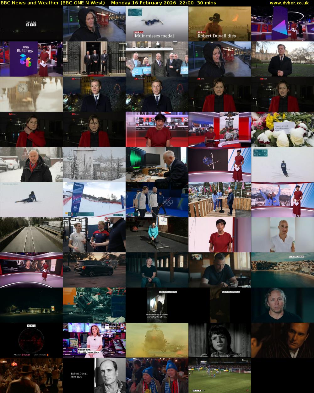 BBC News and Weather (BBC ONE N West) Monday 16 February 2026 22:00 - 22:30