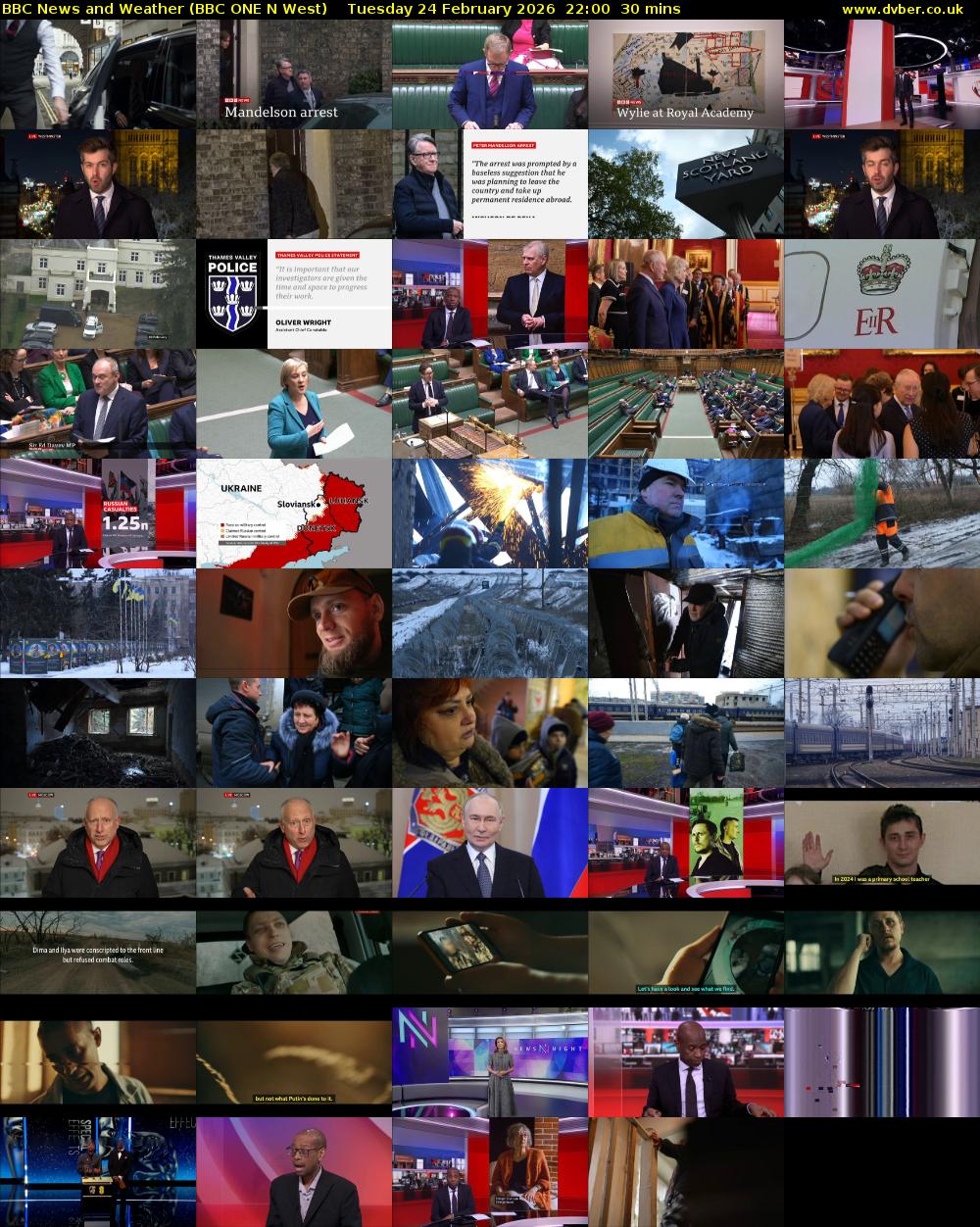 BBC News and Weather (BBC ONE N West) Tuesday 24 February 2026 22:00 - 22:30
