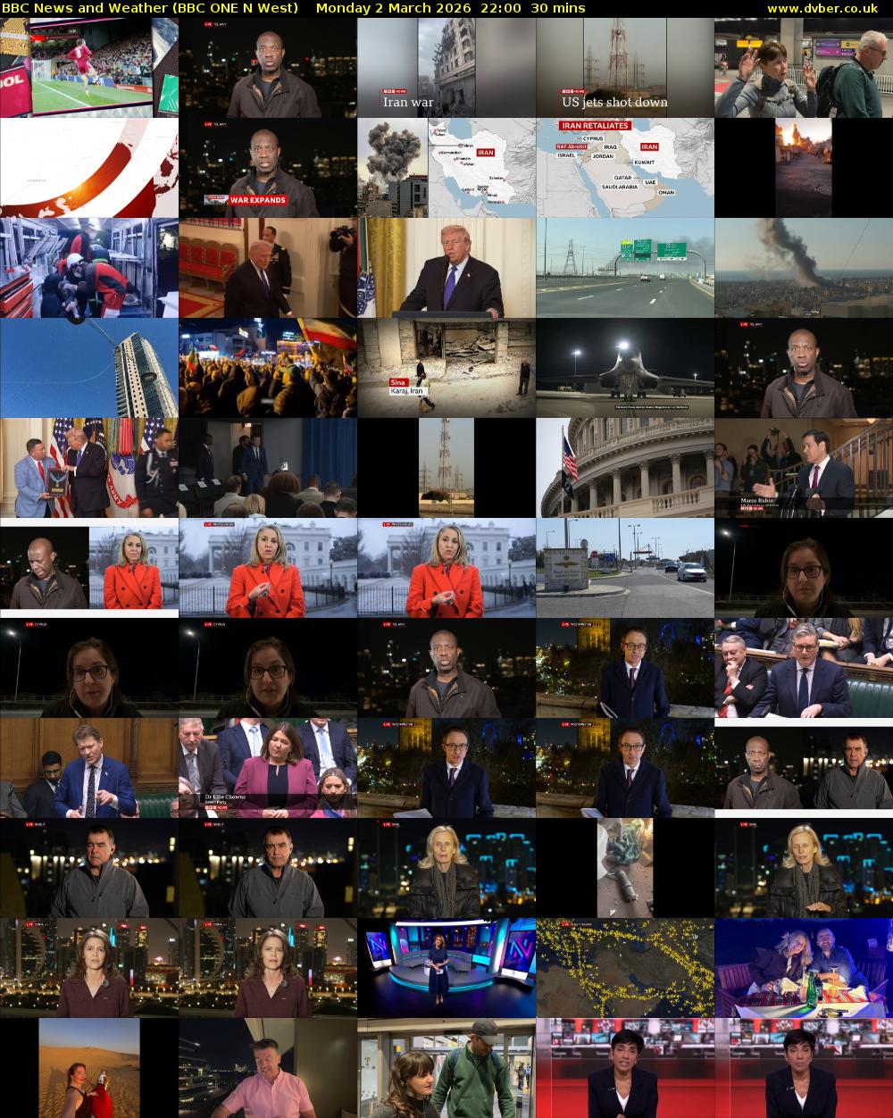 BBC News and Weather (BBC ONE N West) Monday 2 March 2026 22:00 - 22:30