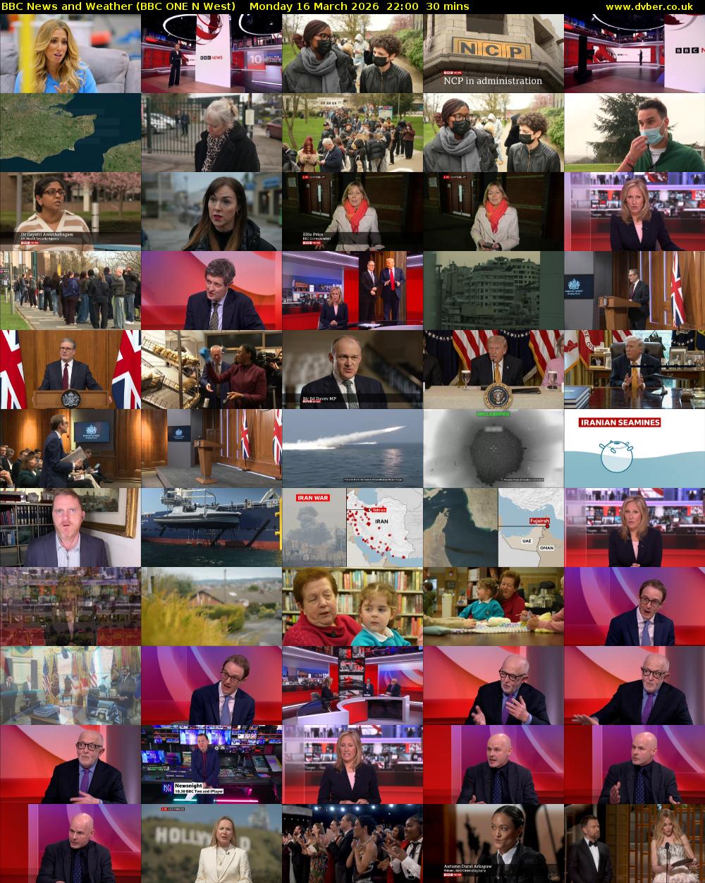 BBC News and Weather (BBC ONE N West) Monday 16 March 2026 22:00 - 22:30