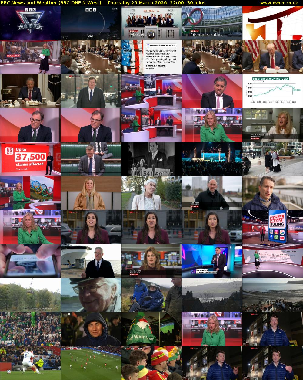 BBC News and Weather (BBC ONE N West) Thursday 26 March 2026 22:00 - 22:30
