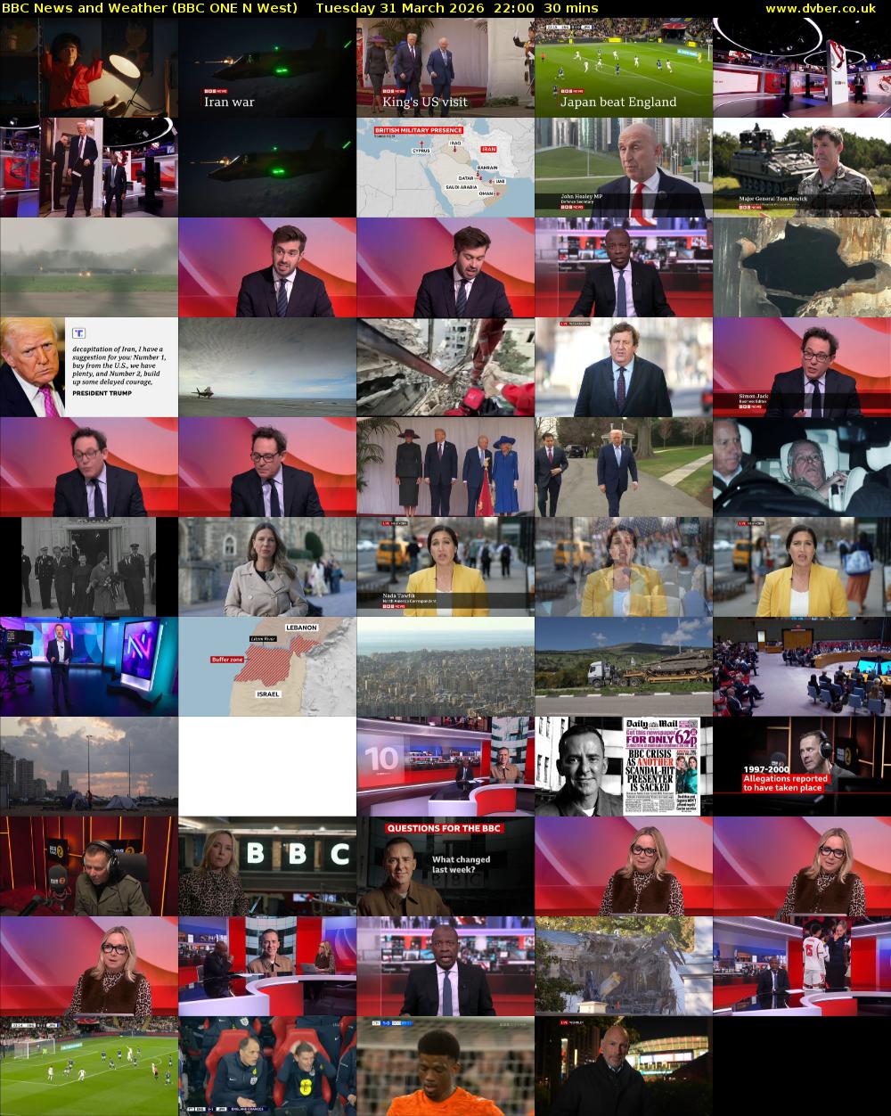 BBC News and Weather (BBC ONE N West) Tuesday 31 March 2026 22:00 - 22:30