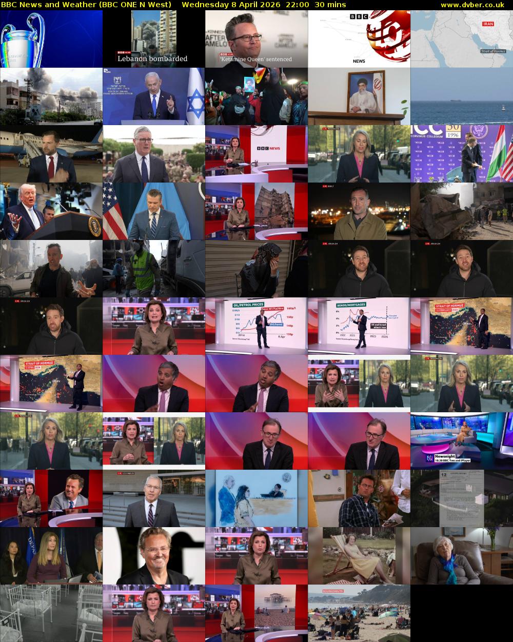 BBC News and Weather (BBC ONE N West) Wednesday 8 April 2026 22:00 - 22:30