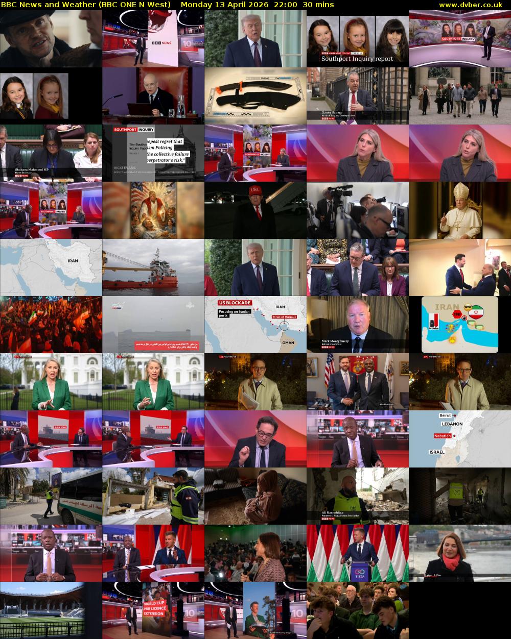 BBC News and Weather (BBC ONE N West) Monday 13 April 2026 22:00 - 22:30