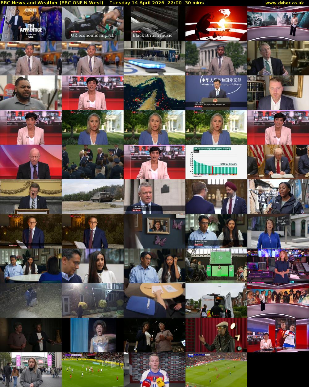 BBC News and Weather (BBC ONE N West) Tuesday 14 April 2026 22:00 - 22:30