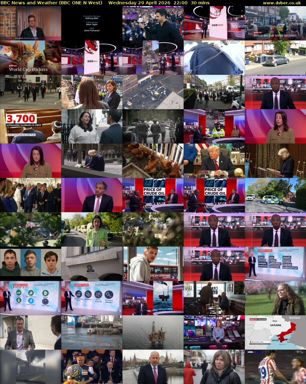 BBC News and Weather (BBC ONE N West) Wednesday 29 April 2026 22:00 - 22:30