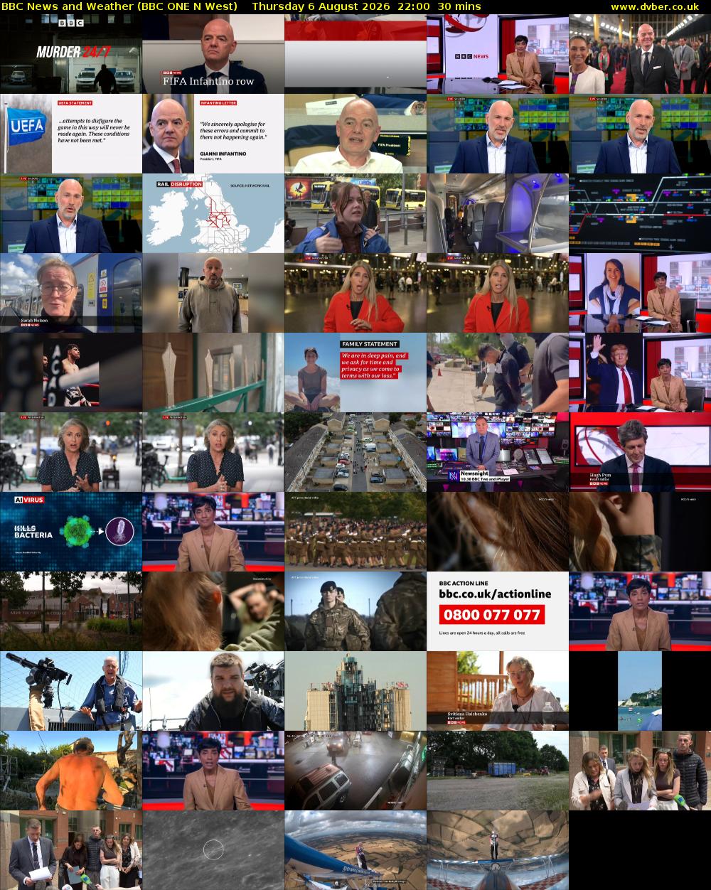 BBC News and Weather (BBC ONE N West) Thursday 6 August 2026 22:00 - 22:30
