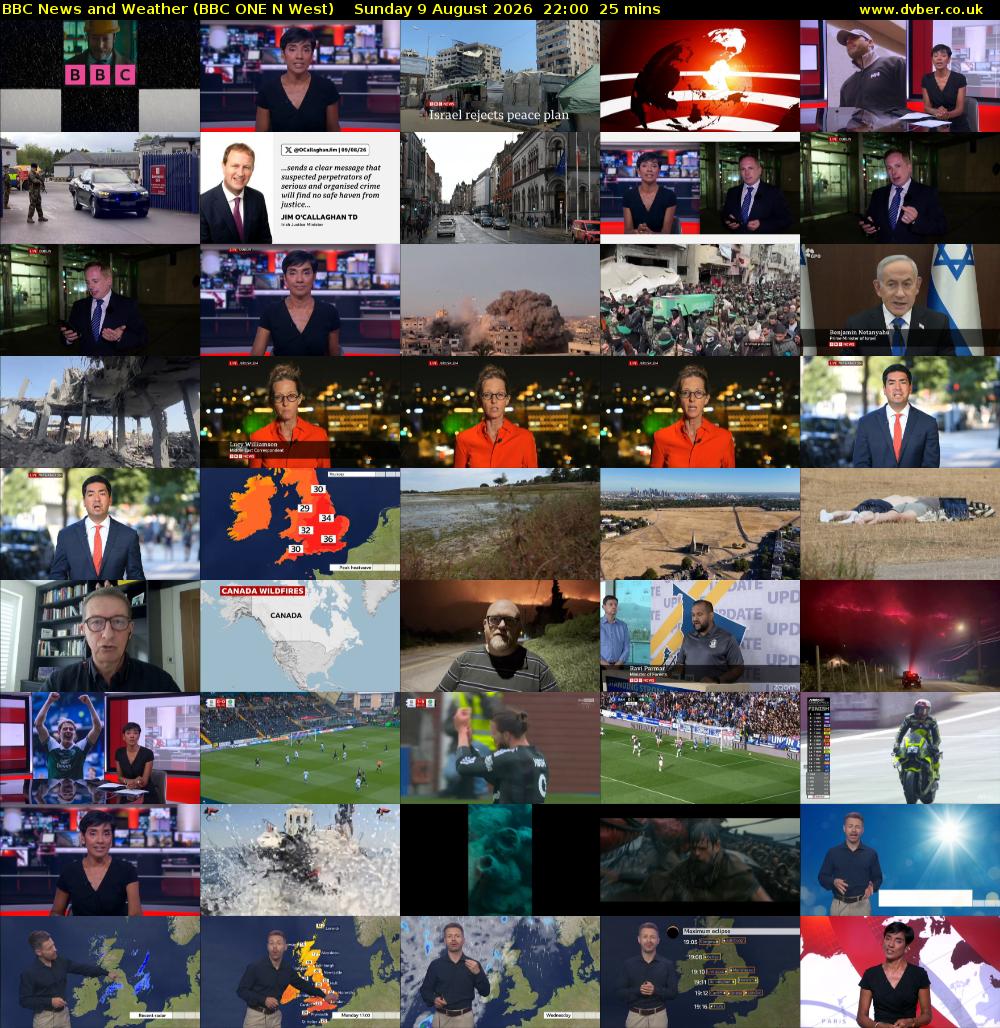 BBC News and Weather (BBC ONE N West) Sunday 9 August 2026 22:00 - 22:25