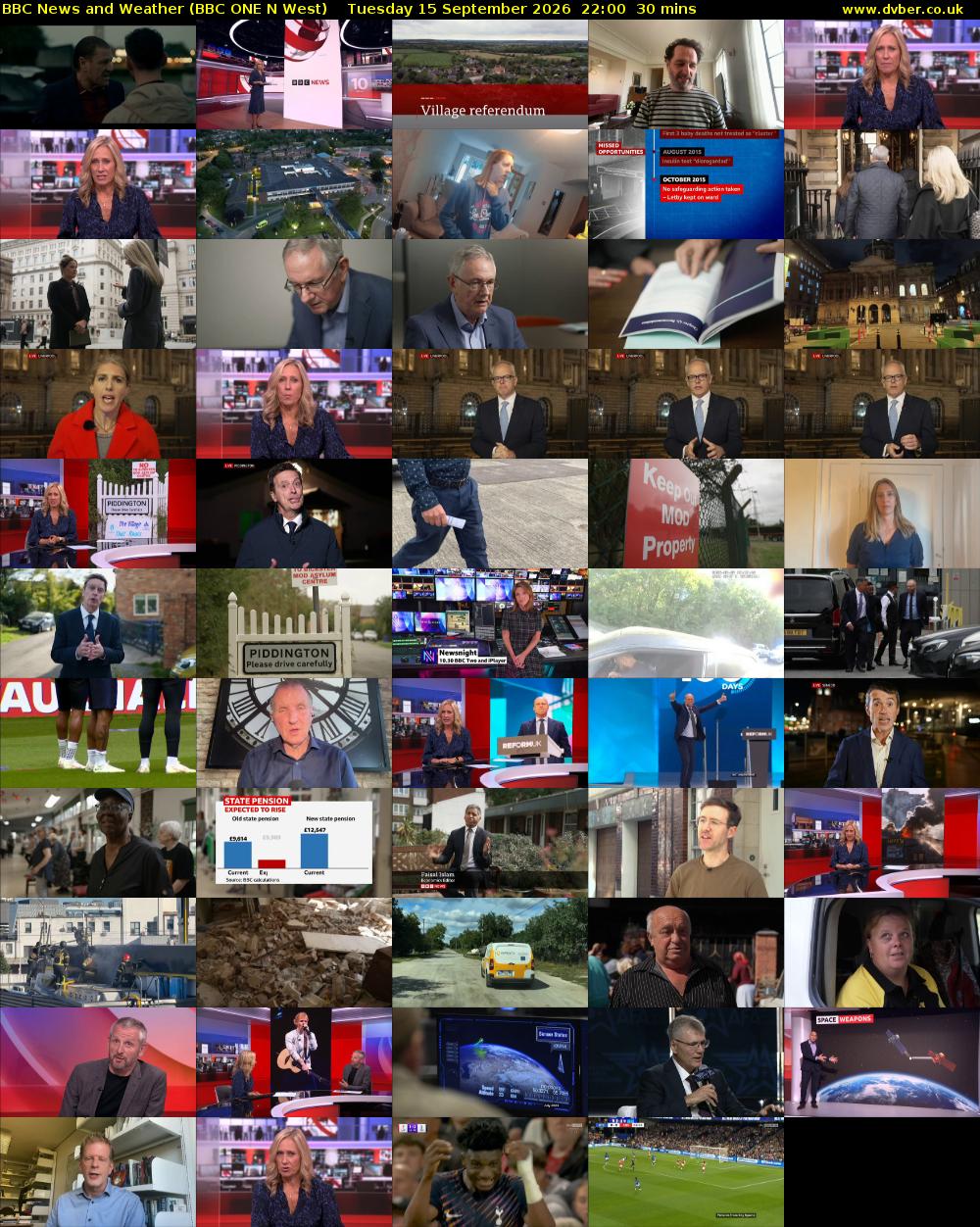 BBC News and Weather (BBC ONE N West) Tuesday 15 September 2026 22:00 - 22:30