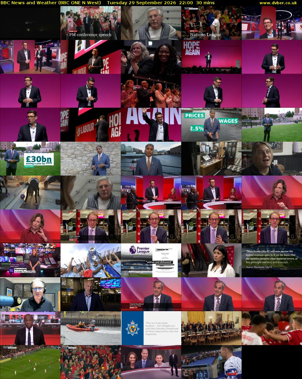 BBC News and Weather (BBC ONE N West) Tuesday 29 September 2026 22:00 - 22:30