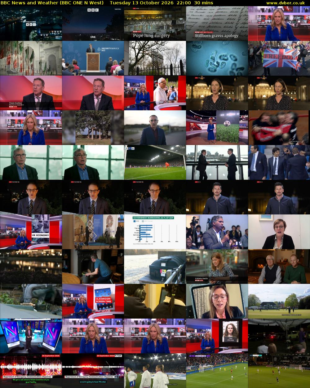 BBC News and Weather (BBC ONE N West) Tuesday 13 October 2026 22:00 - 22:30