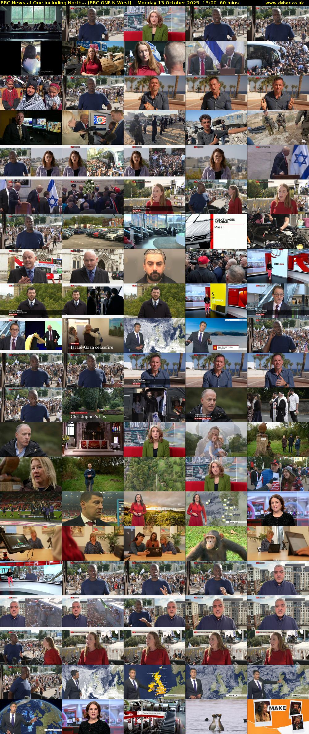 BBC News at One including North... (BBC ONE N West) Monday 13 October 2025 13:00 - 14:00