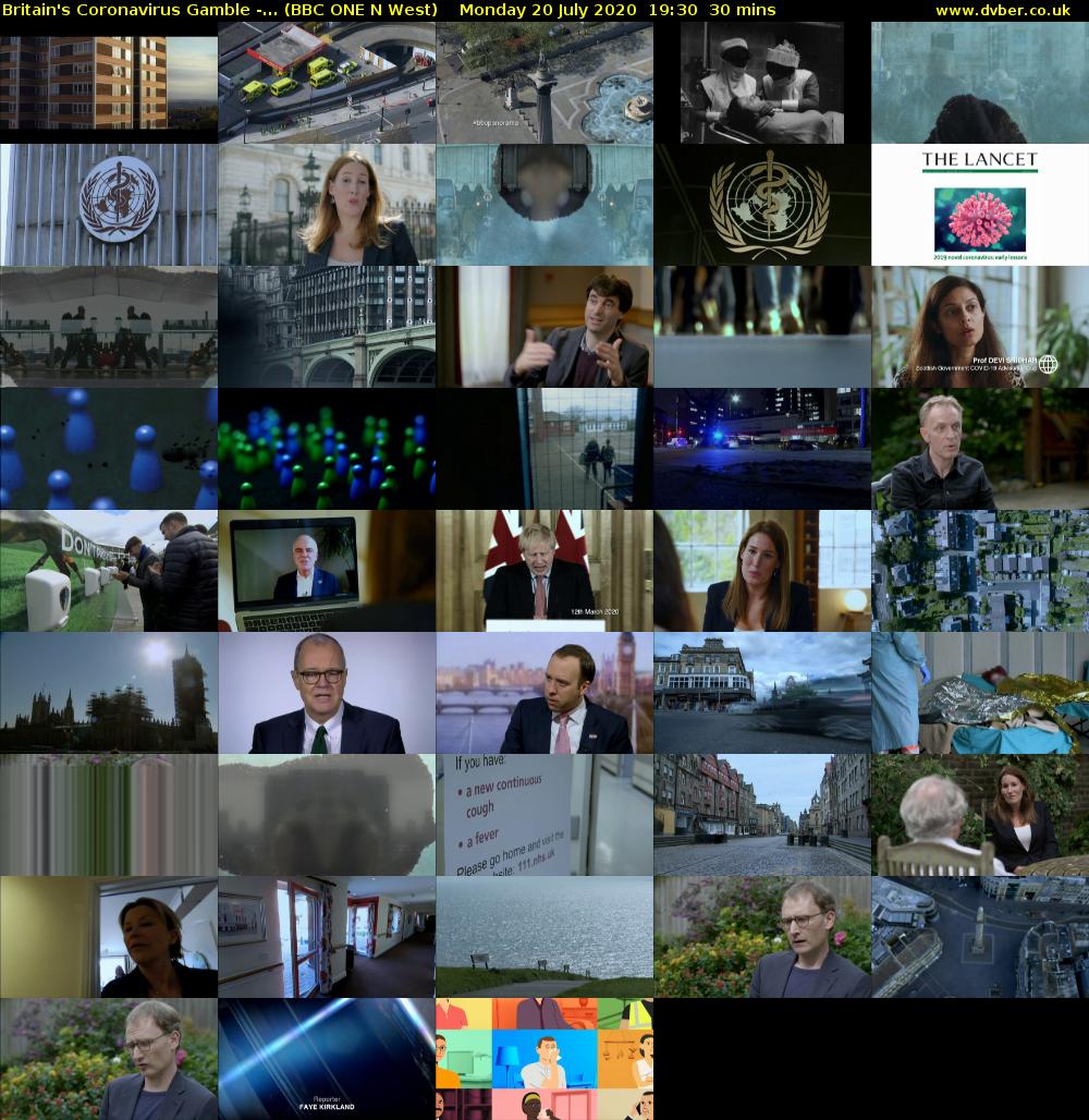 Britain's Coronavirus Gamble -... (BBC ONE N West) Monday 20 July 2020 19:30 - 20:00