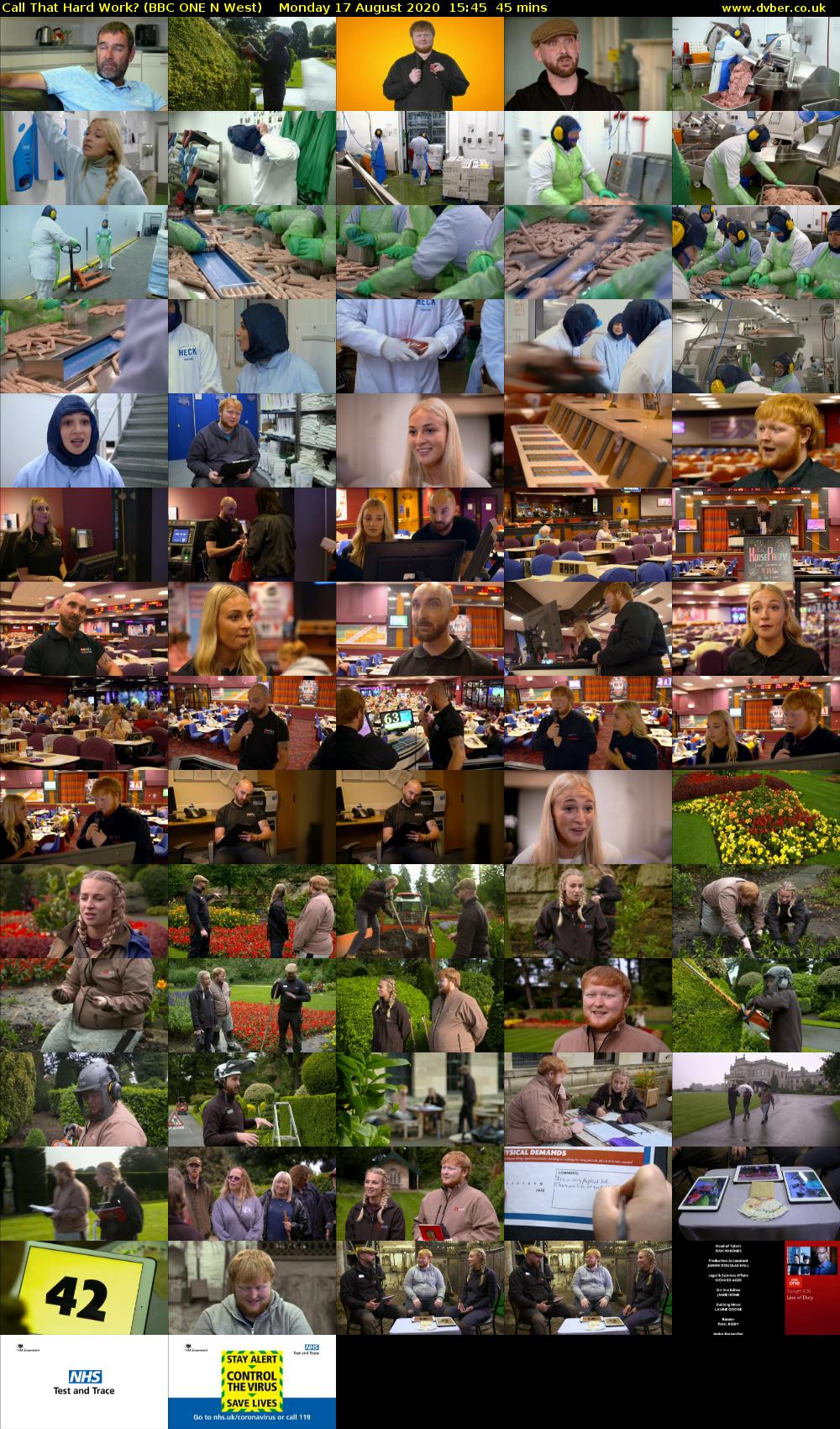 Call That Hard Work? (BBC ONE N West) Monday 17 August 2020 15:45 - 16:30
