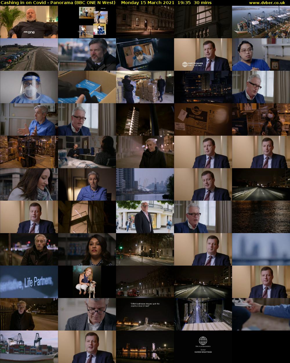 Cashing in on Covid - Panorama (BBC ONE N West) Monday 15 March 2021 19:35 - 20:05