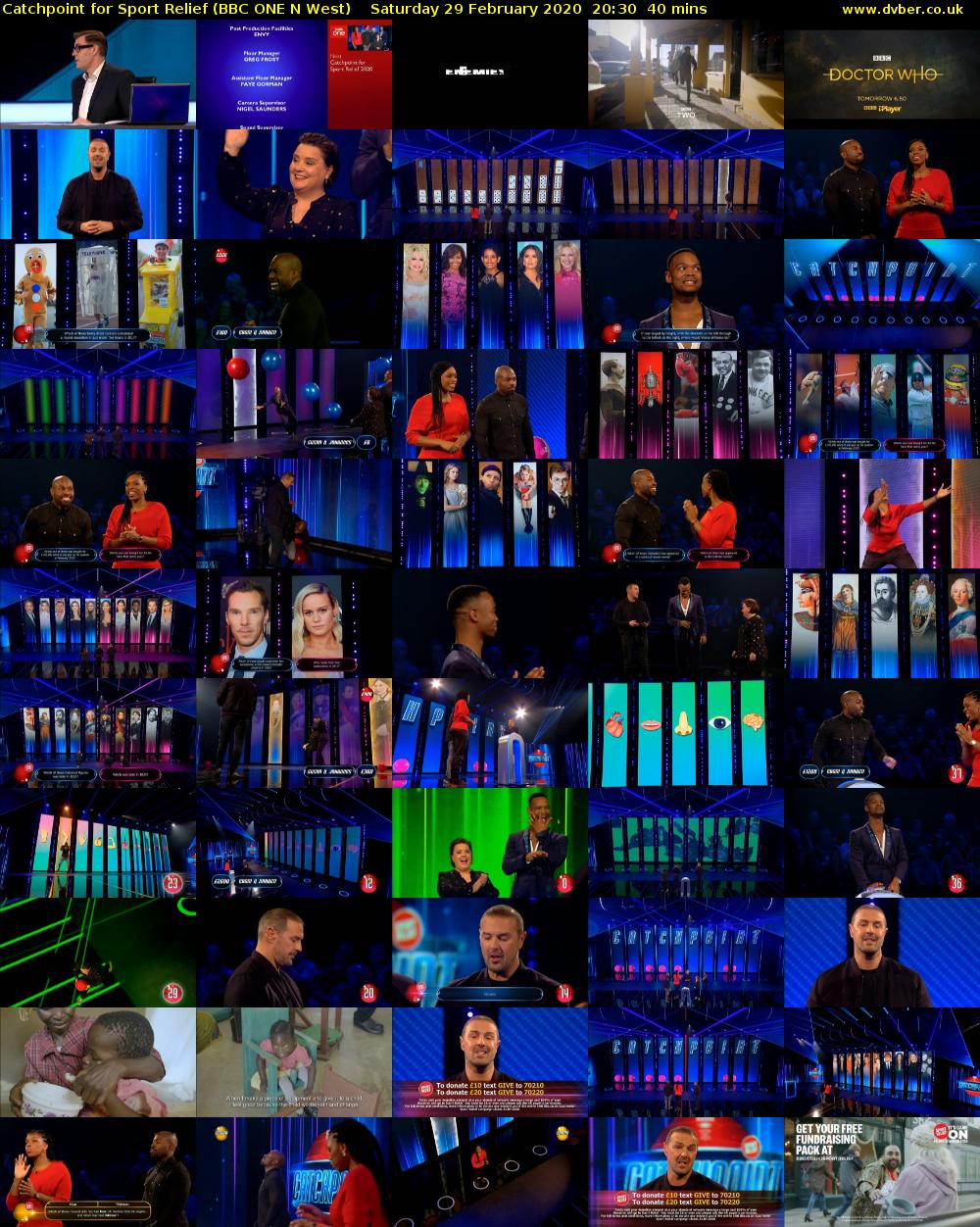 Catchpoint for Sport Relief (BBC ONE N West) Saturday 29 February 2020 20:30 - 21:10